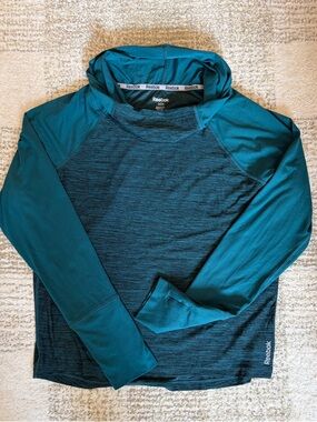 Reebok Womens Teal Green Heather Reflective Cowl Neck Long Sleeve Top Size Small